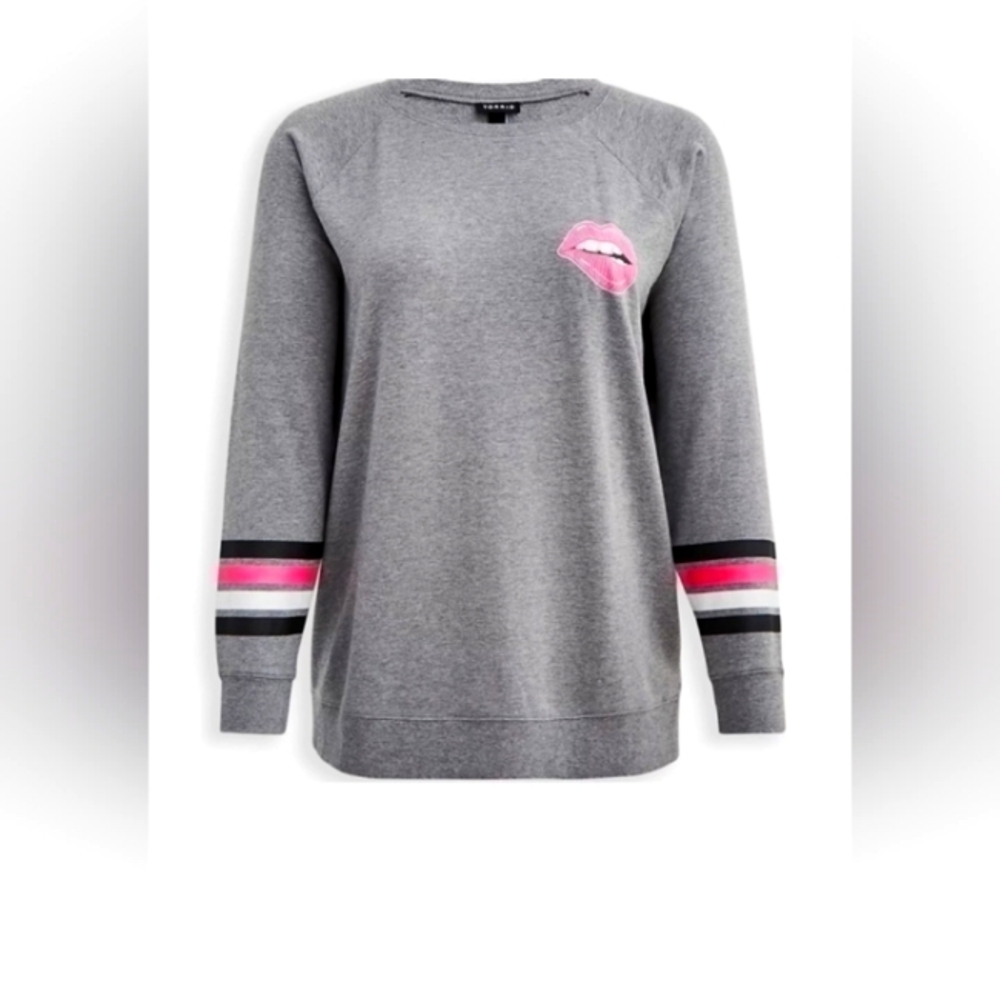 Relaxed Fit Raglan Sweatshirt - Ultra Soft Fleece Pink Lips Heather Grey